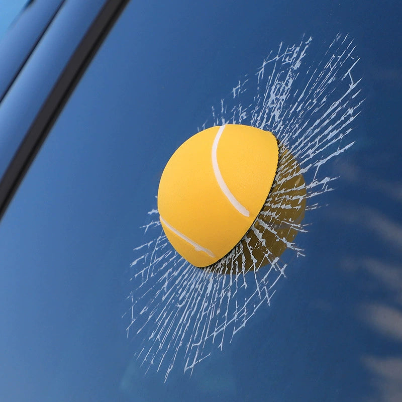 3D Tennis Ball Car Window Prank Sticker - Funny Cracked Glass Car Decor