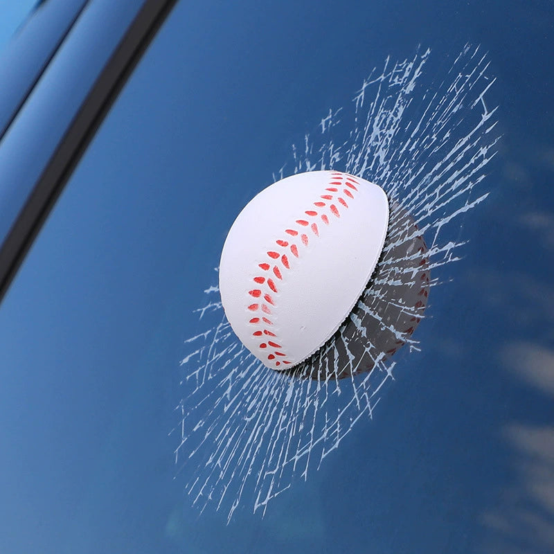 3D Tennis Ball Car Window Prank Sticker - Funny Cracked Glass Car Decor