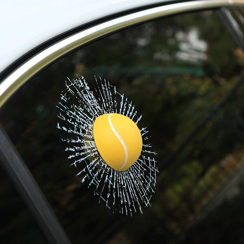 3D Tennis Ball Car Window Prank Sticker - Funny Cracked Glass Car Decor