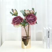 3 Heads Peony Stems Spray, 3 Pcs Burnt Edge Artificial Silk Flowers