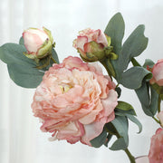 3 Heads Peony Stems Spray, 3 Pcs Burnt Edge Artificial Silk Flowers