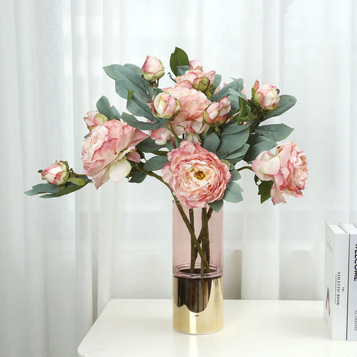 3 Heads Peony Stems Spray, 3 Pcs Burnt Edge Artificial Silk Flowers