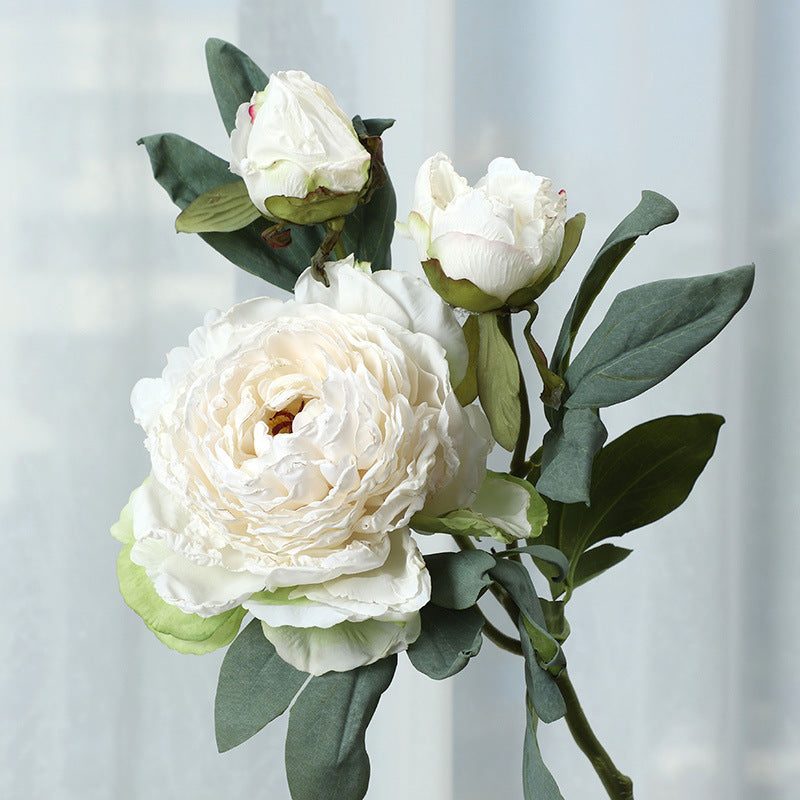 3 Heads Peony Stems Spray, 3 Pcs Burnt Edge Artificial Silk Flowers