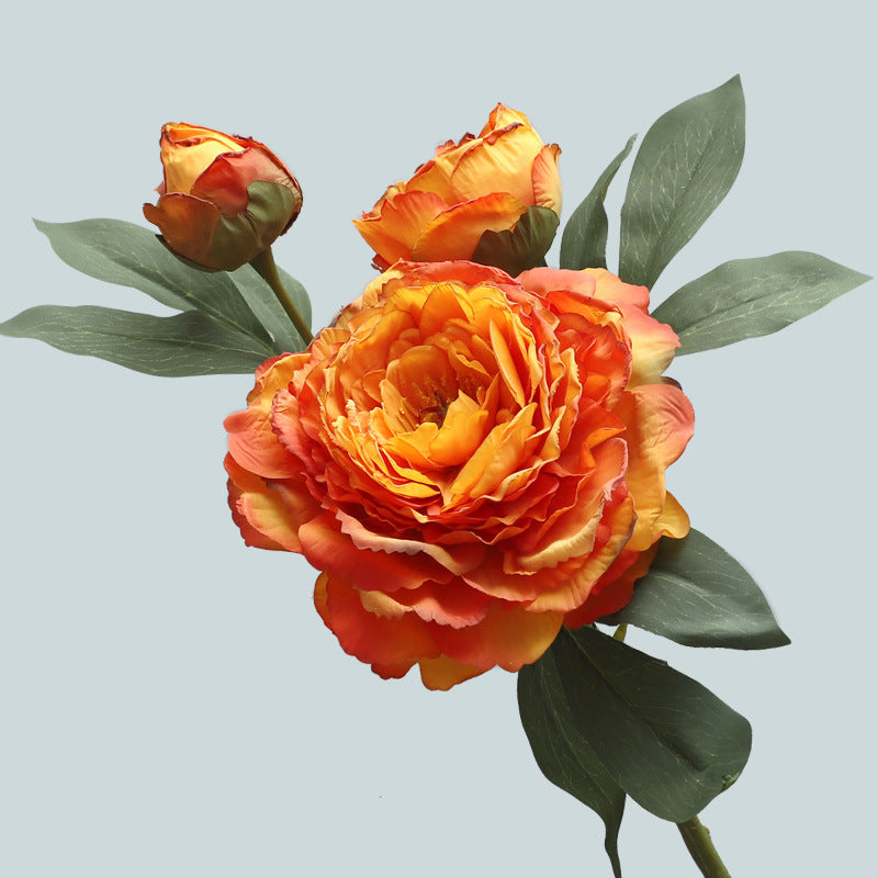 3 Heads Peony Stems Spray, 3 Pcs Burnt Edge Artificial Silk Flowers
