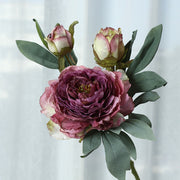 3 Heads Peony Stems Spray, 3 Pcs Burnt Edge Artificial Silk Flowers
