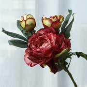 3 Heads Peony Stems Spray, 3 Pcs Burnt Edge Artificial Silk Flowers