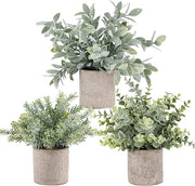 3 Pack Artificial Eucalyptus Plants Potted Fake Greenery for Shelf Desk Home Bathroom Decor