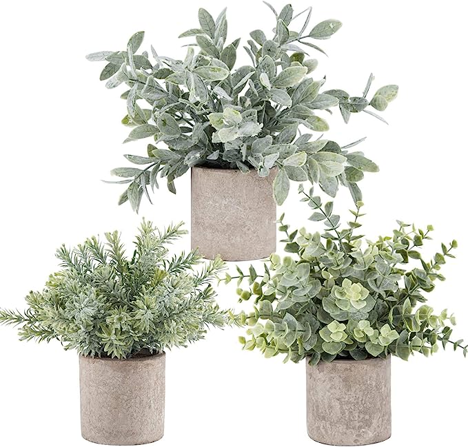 3 Pack Artificial Eucalyptus Plants Potted Fake Greenery for Shelf Desk Home Bathroom Decor