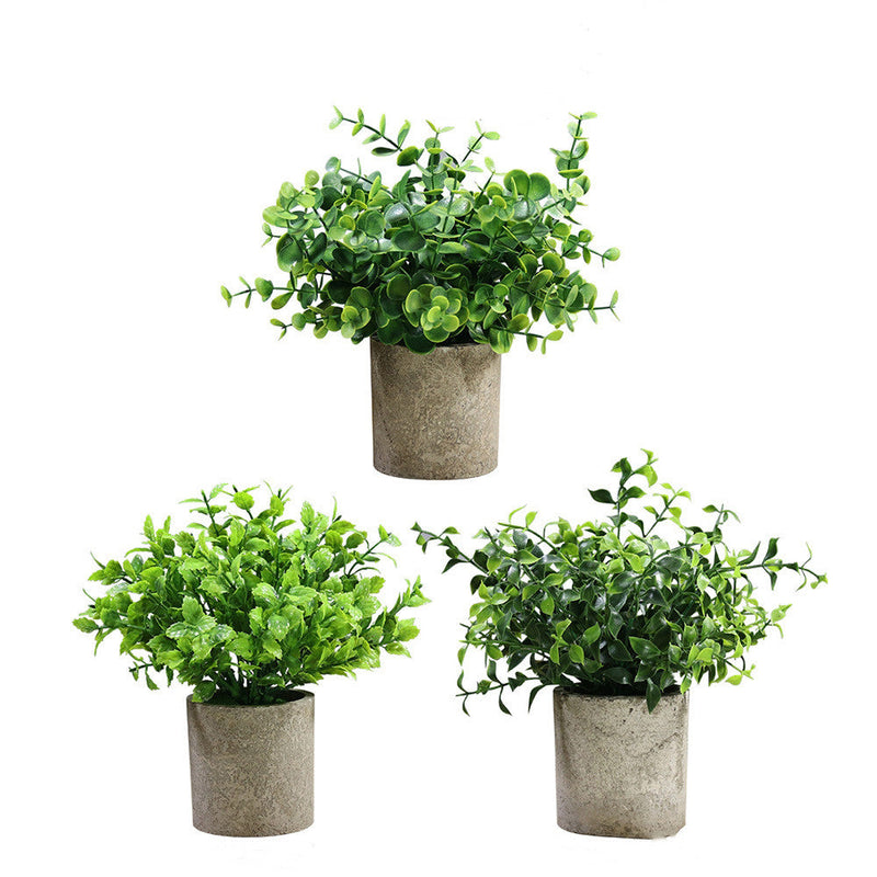 3 Pack Artificial Eucalyptus Plants Potted Fake Greenery for Shelf Desk Home Bathroom Decor