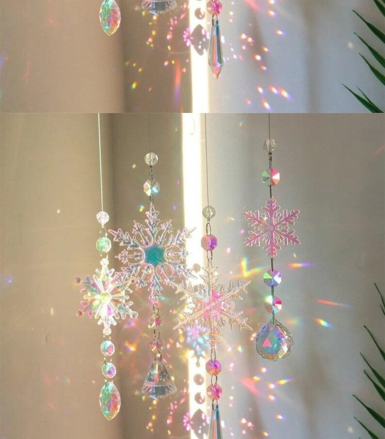 4 Pcs Artificial Crystal Snowflake Christmas Ornaments Clear Glitter Hanging Decorations