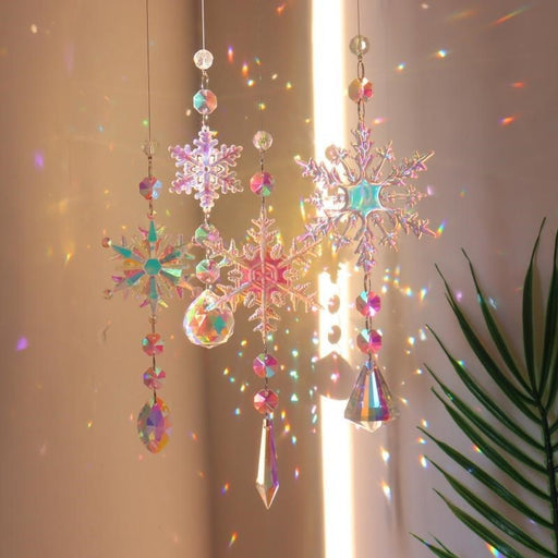 4 Pcs Artificial Crystal Snowflake Christmas Ornaments Clear Glitter Hanging Decorations