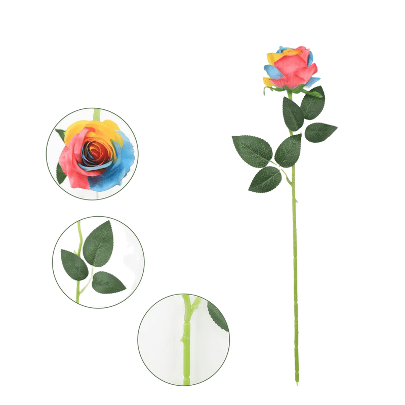 19 Inch Rainbow Rose Stem Artificial Flower 10 Pcs Colorful Silk Roses for Arrangements Centerpieces