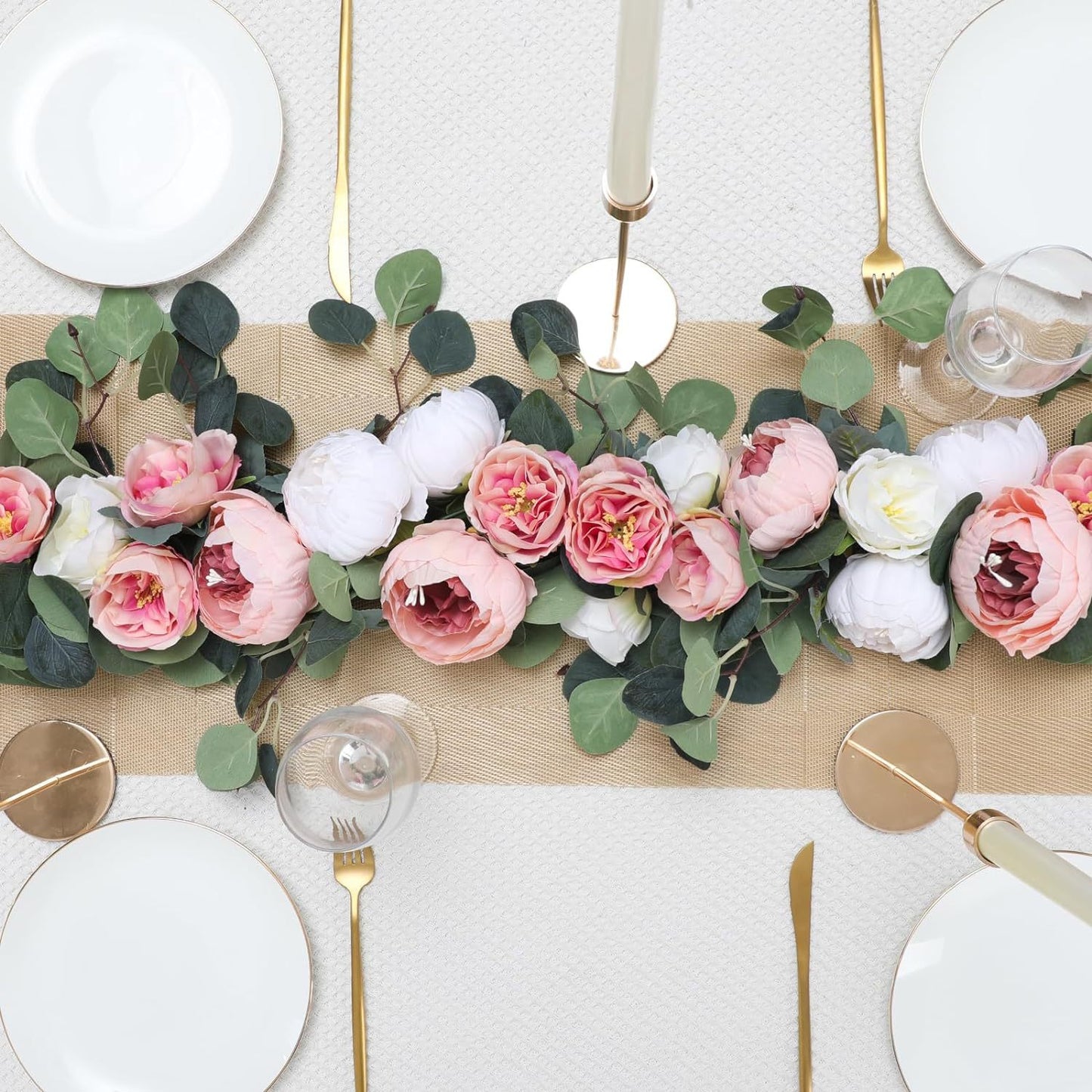 Bulk 2 Pack Artificial Peony Flower Garlands Eucalyptus Garlands with Flowers for Wedding Table Home Decor Wholesale