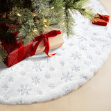 Bulk 48 Inch Christmas Tree Skirt White Plush with Silver Sequin Snowflakes for Xmas Tree Holiday Party Decorations Wholesale