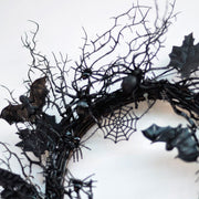Halloween Grapevine Wreath 18 Inch Black Artificial Spider and Bat Decorations Bulk