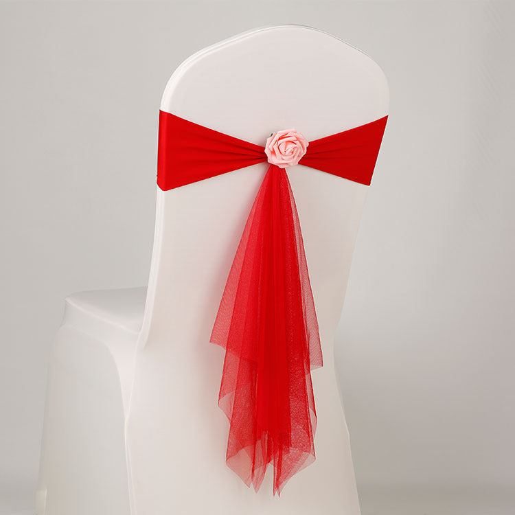 Bulk Spandex Elastic Chair Sashes with Removable Artificial Rose Suitable for Wedding Party Decoration Wholesale