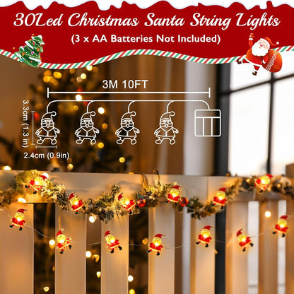 Bulk 10 Foot 30 LED Santa String Lights Battery Operated Fairy Lights for Indoor Christmas Tree Holiday Party Home Decor Wholesale