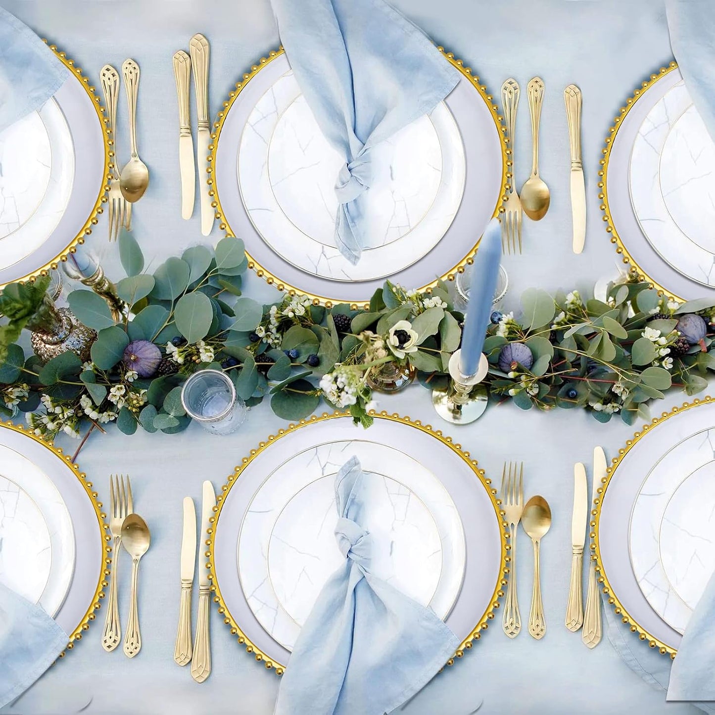 Bulk 100 Pcs Plastic Charger Plates 13" Gold Bead Rim Round Tableware for Wedding Party Event Decor Wholesale