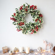 Christmas Artificial Leafy Green and Red Berry Wreath 18 Inch
