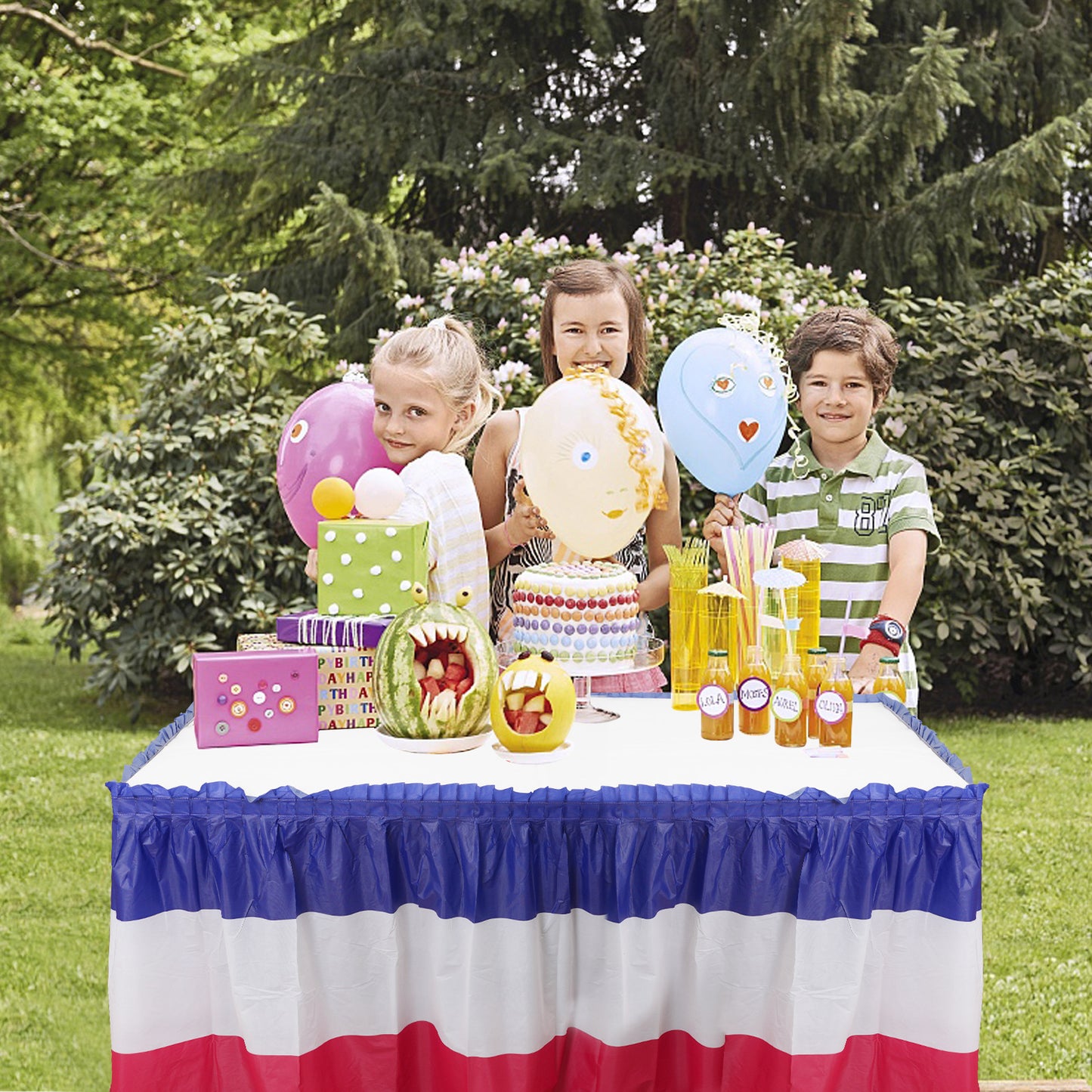 Bulk 10 Pcs Rectangular Patriotic Striped Table Skirt 28.7*167.7 inches Carnival Party Decoration Wholesale