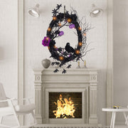 Artificial Maple Leaf Halloween Wreath with Black Crow, Purple Rose, Pumpkin & Grapevine – Fall Party Decoration, Bulk Wholesale