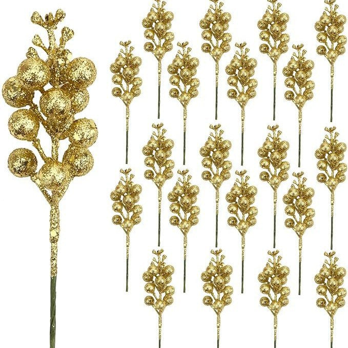 Bulk 14 Pcs Silver Christmas Glitter Berry Stems 7.8 Inch Artificial Picks for Tree Ornaments DIY Xmas Wreaths Holiday Home Decor Wholesale
