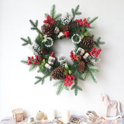 Artificial Christmas Pine Needle Berry Trident Leaf Wreath 20 Inch