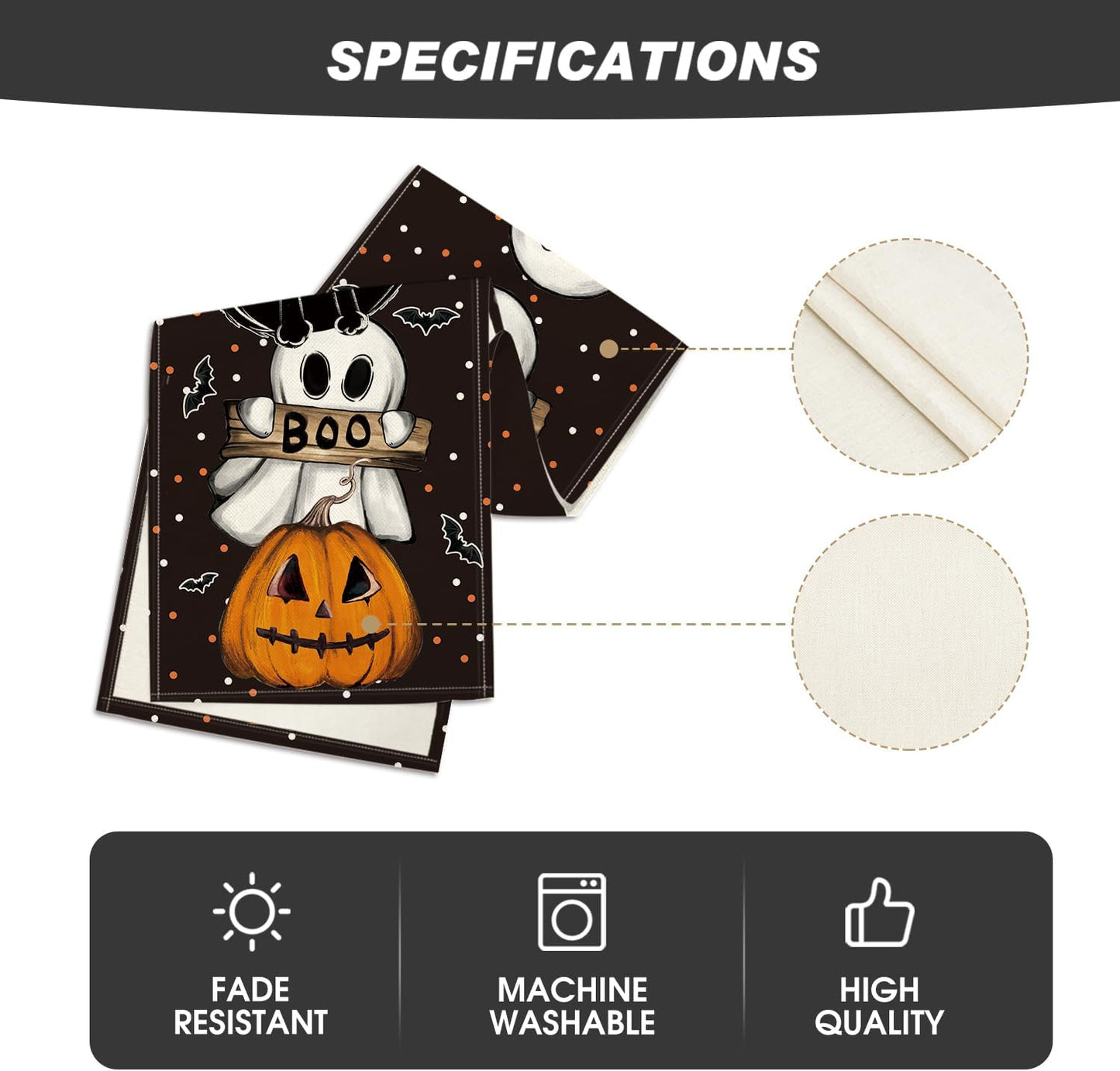 Bulk 2 Pcs Halloween Table Runners Ghost Pumpkin and Cat Design Festive Fall Kitchen Decor for Parties and Home Wholesale