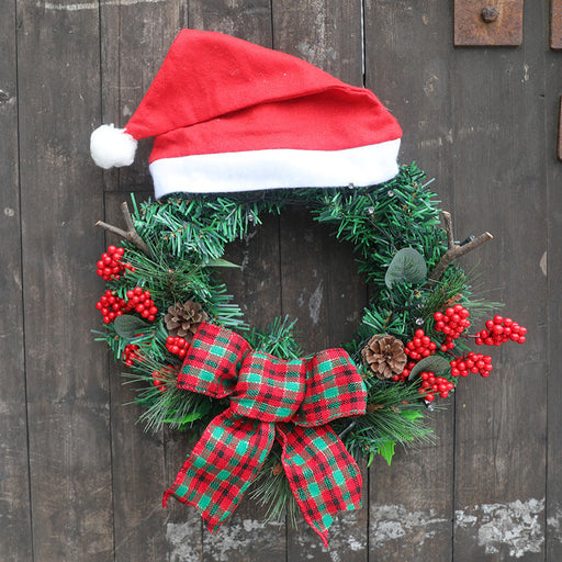 Christmas Wreath 12 Inch Red Foam Berries Pine Cones Artificial PE Leaves