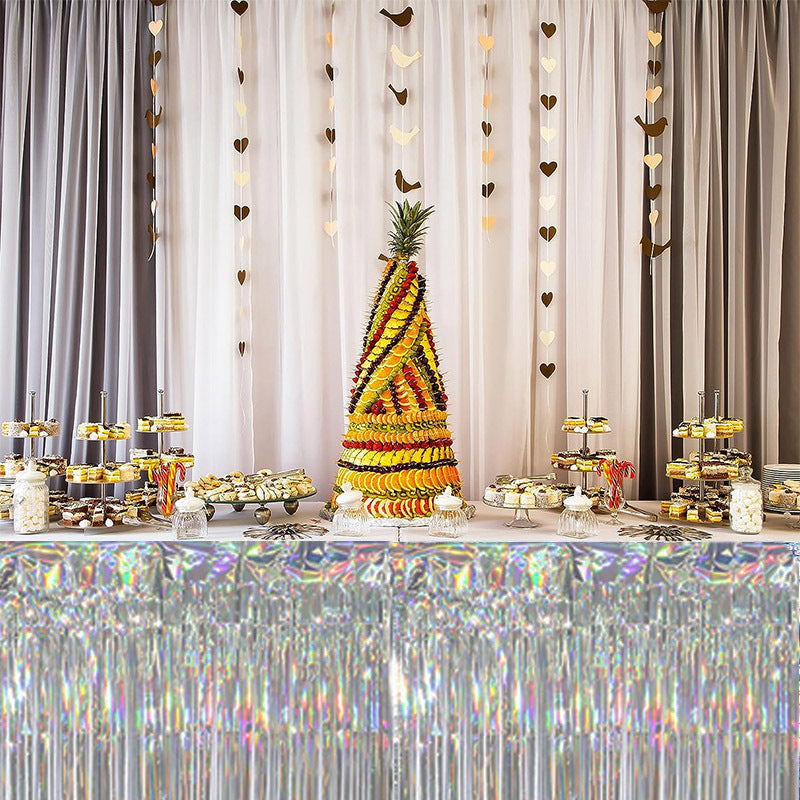 Bulk 2 Pcs Metallic Foil Rainbow Table Skirt 108.3*29.5 inches Perfect for Themed Parties Holidays and Everyday Decor Wholesale