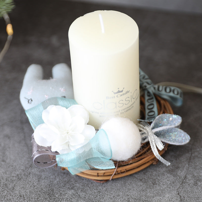 Christmas Candle Tabletop Ornament Wreath 4 Inch Artificial Holiday Decor