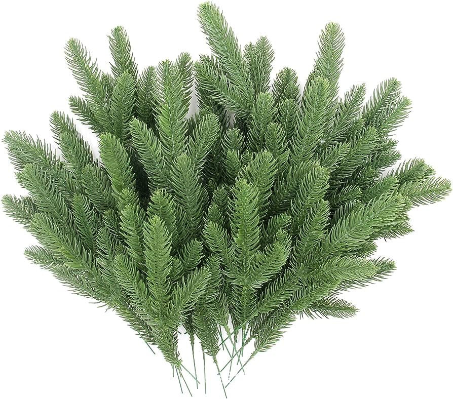 Bulk 50 Pcs Artificial Pine Branches Green Pine Needles for DIY Garland Wreath Christmas and Home Garden Decor Wholesale