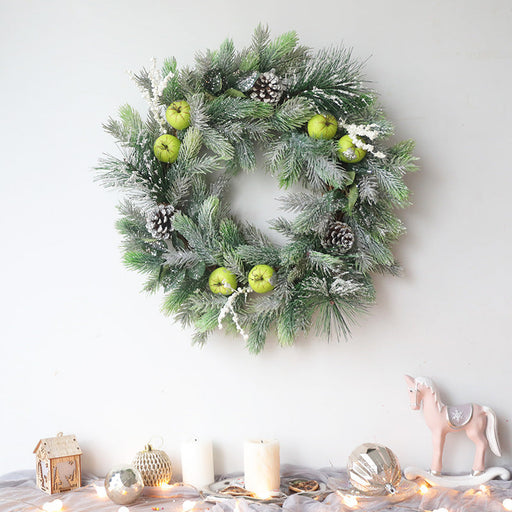 Christmas Pine Needle Wreath with Green Apples 20 Inch Artificial Holiday Decoration