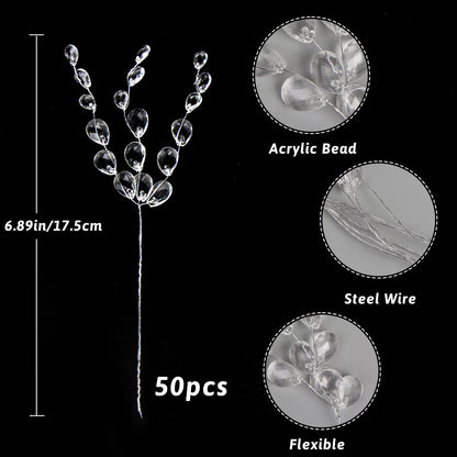 Bulk 50pcs Acrylic Bead Flower Stems Crystal Bud Branches for Wedding & Home Decoration and Floral Craft Supplies Wholesale