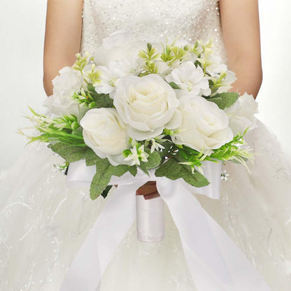 Bulk 9" White and Champagne Artificial Rose Wedding Bouquet for Bride & Bridesmaids Valentine's Day Church Home Decoration Wholesale