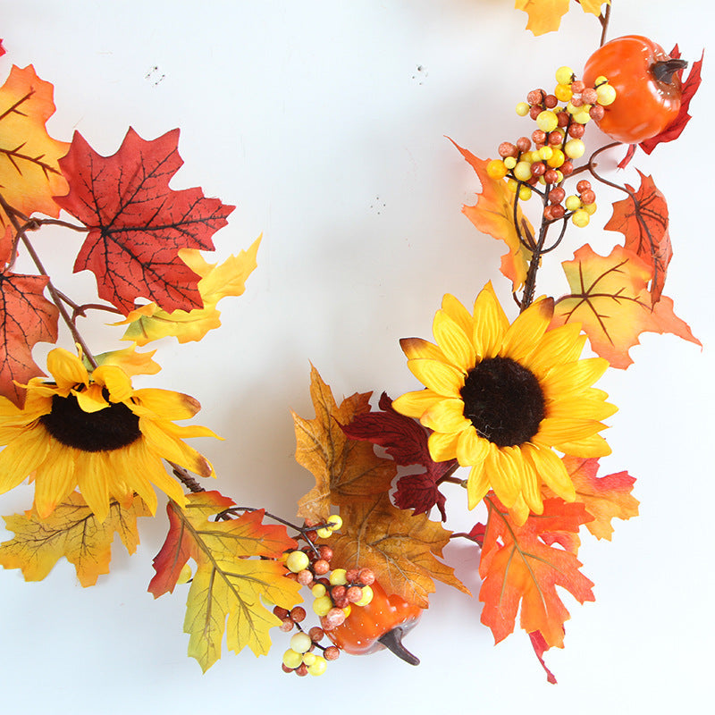 68 Inch Fall Maple Leaf Garland with Sunflower and Pumpkin, Artificial Hanging Vine, Bulk Quantity