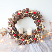 Christmas Log Pine Cone Red Berry Fish Scale Artificial Wreath 16 Inch