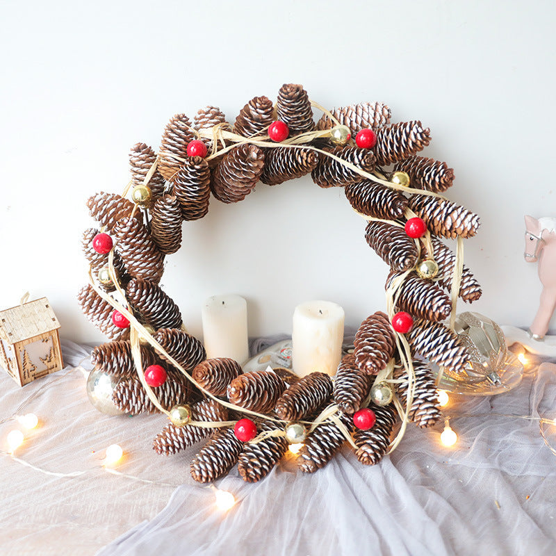 Christmas Log Pine Cone Red Berry Fish Scale Artificial Wreath 16 Inch