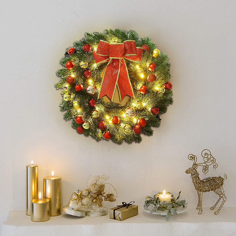 Pre-lit Christmas Wreath with Bow and Ball Ornaments, Bulk Wholesale, Artificial Holiday Decoration