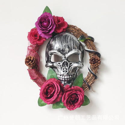 Halloween Skull Light Up Wreath 16 Inch Artificial Halloween Decoration