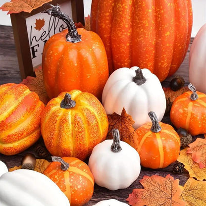 Bulk 7pcs Artificial Yellow and White Pumpkin Decoration Sets for Halloween and Thanksgiving Home Decor Wholesale