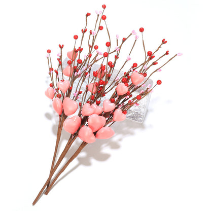 Bulk 3Pcs Red Heart Berry Stems Artificial Valentine’s Day Flowers for Home Office Table Decor Wholesale