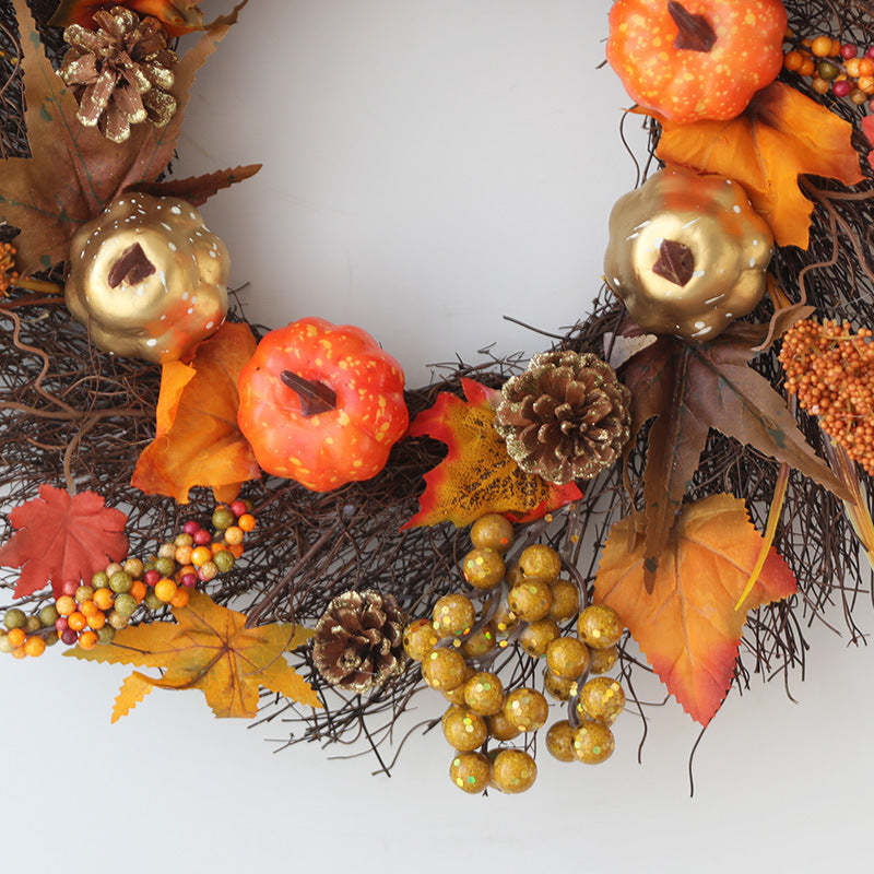 Fall Thanksgiving Wreath 24 Inch Large Maple Berry Pumpkin Fruit Sun Circle Artificial Decor