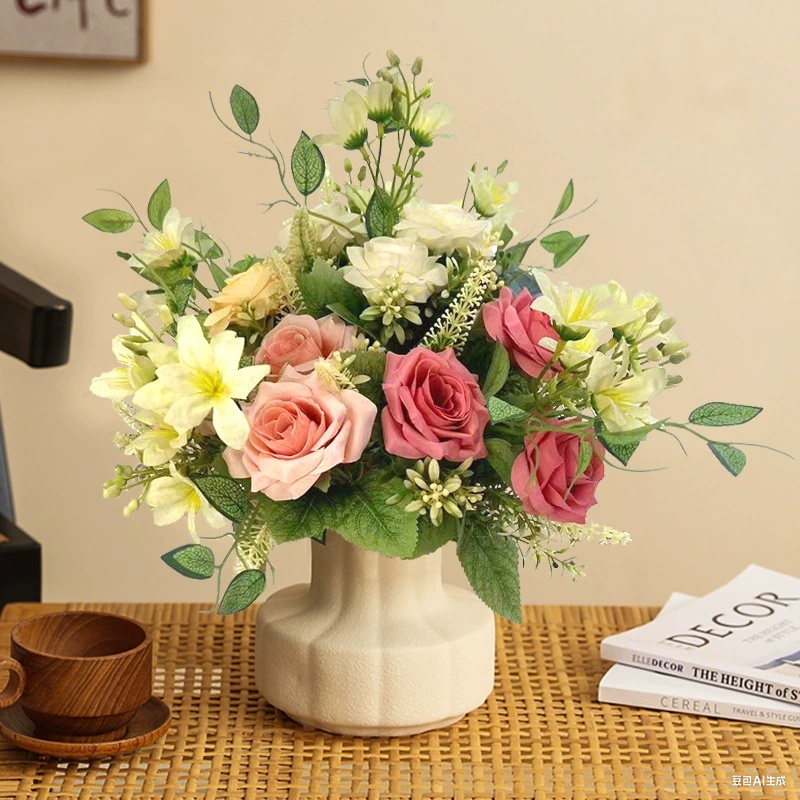 Artificial Rose Flowers 13.3 Inch 6 Stems Lifelike Silk Faux Roses for Vase Arrangements Wedding Bouquets Home Decor