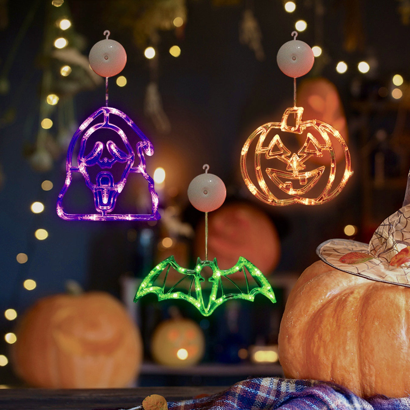 Bulk Halloween Decor LED Pumpkin String Lights with Suction Cups Spook