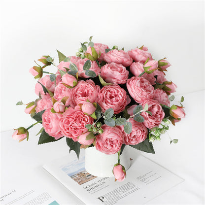 Wedding Wreath & Greenery Decor Artificial Peony Bouquet 9-Bud Silk Peony Rose 11.8” for Venue Styling