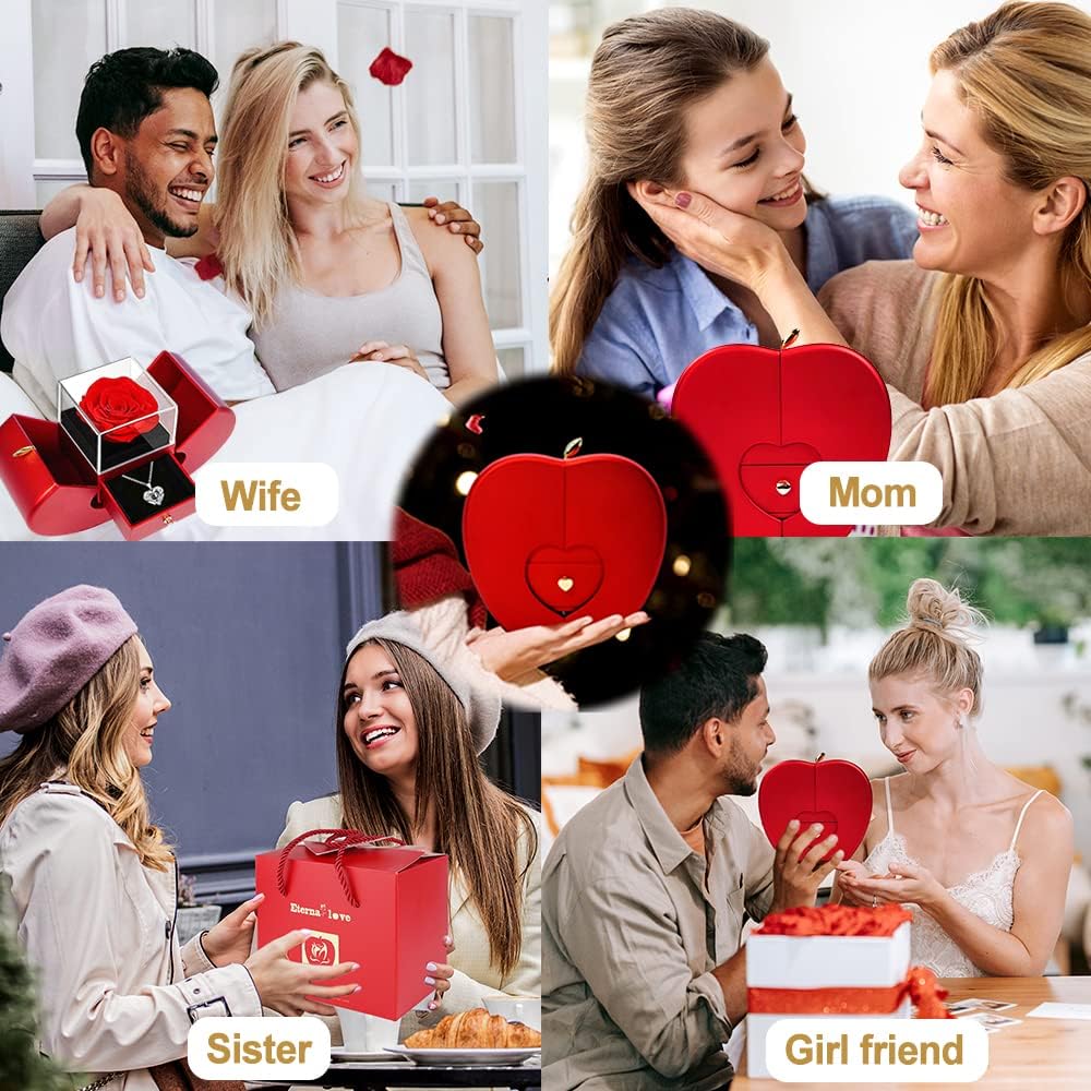 Bulk Preserved Real Rose with Heart Necklace 100 Languages Gift for Valentine's Day Mother's Day Birthday Anniversary Thanksgiving Wholesale