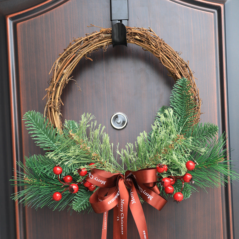 Christmas Pine Needle Bow Berry Wreath 12 Inch Artificial Holiday Decoration