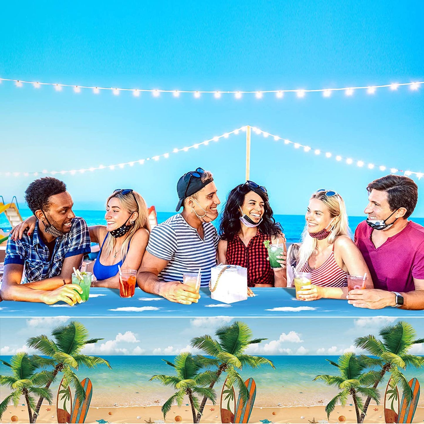 Bulk 2 Pcs Summer Beach Plastic Tablecloths Aloha Luau Hawaiian Flamingo Surfboard Design 54 x 108 Inch for Pool Beach Party Decorations Wholesale