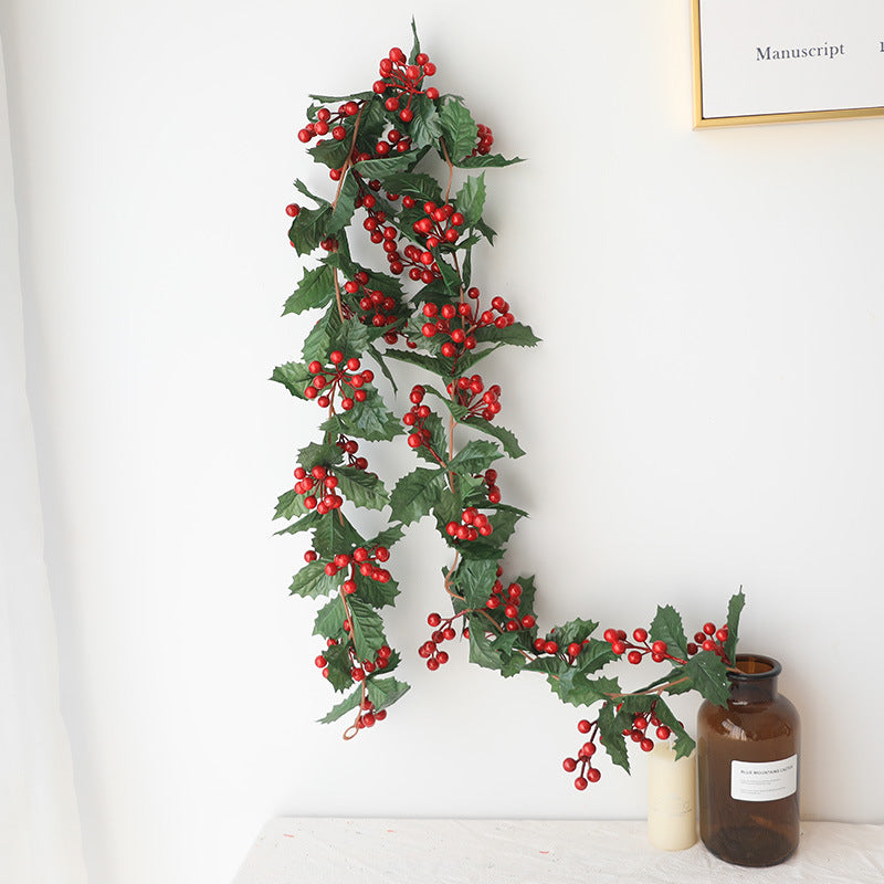 71 Inch Christmas Red Poinsettia Berry Garland Ring Rattan Artificial Holiday Decoration